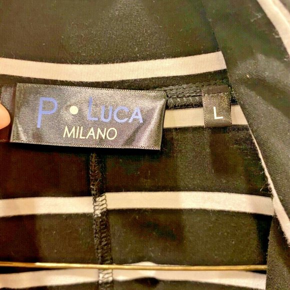 P Luca Milano Top Large Slush Pockets Zip Neck Black White Sleeveless Tunic Top - Picture 4 of 7